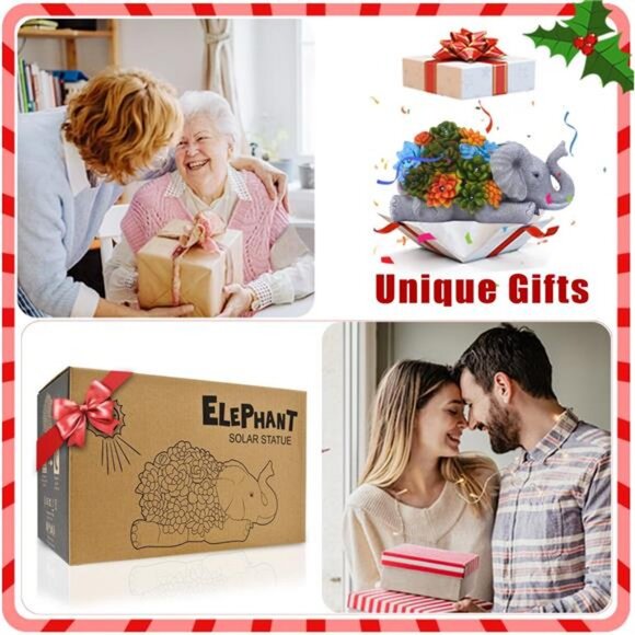 Elephant Statue with Succulent for Garden Decor: Solar Outdoor Sculptures - Picture 2 of 7